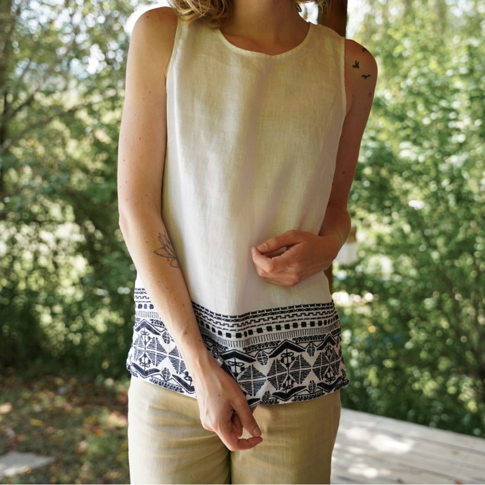 White Linen Tank Top | Artisan NY | Size Small